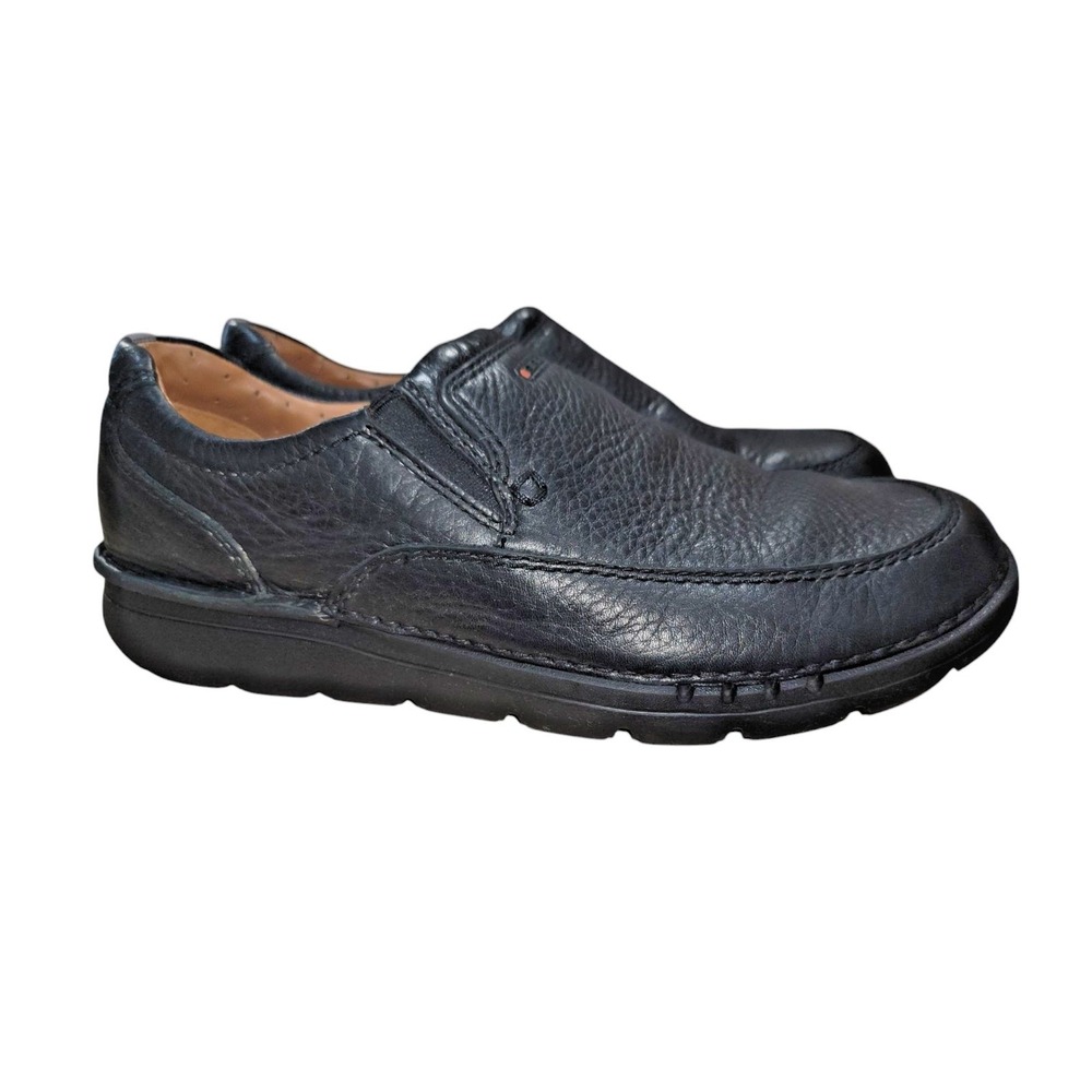 Clarks Mens Unstructured UNnature Black Pebbled Leather Loafer Shoes Size 10.5 M